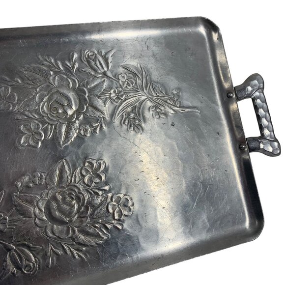 Everlast Forged Aluminum Floral Serving Tray With Handles VTG Rectangular Design - Picture 3 of 7